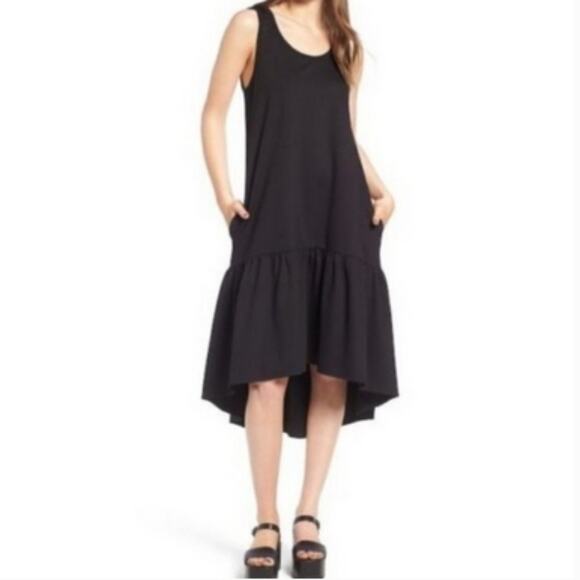 Leith Black Drop Waist Flounce Hi-Lo Hem Dress Size Small Good used condition - Picture 1 of 7